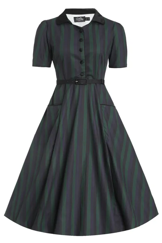 Black green stripe dress
