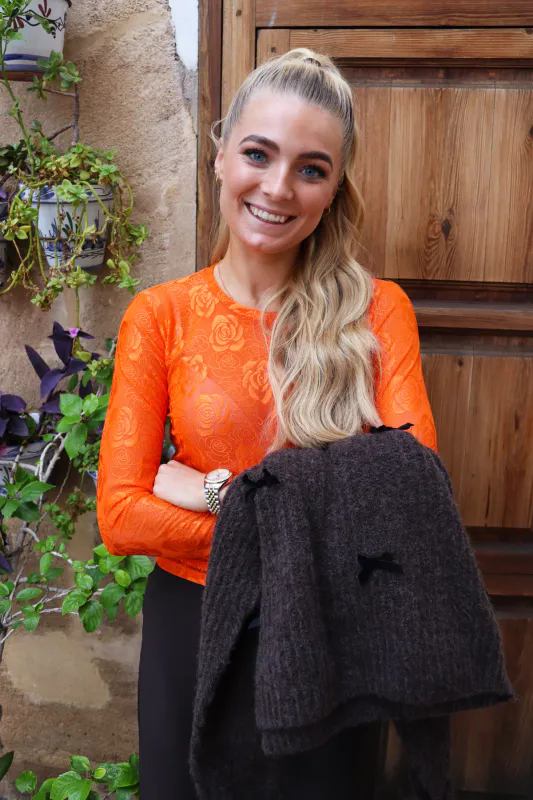 Rose ls lace blouse mandarin