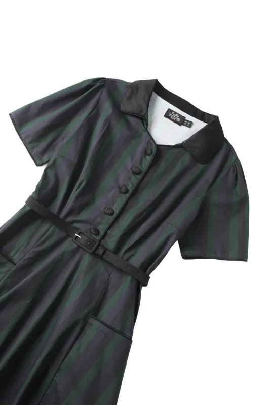 Black green stripe dress