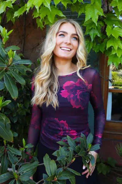 Hovedbilde MESH LS TSHIRT - BLACK BORDEAUX FLOWER